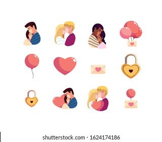 Icon set design of Love happy valentines day wedding passion romantic decoration and marriage theme Vector illustration