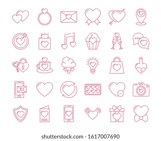 Icon set design of love passion romantic valentines day wedding decoration and marriage theme Vector illustration