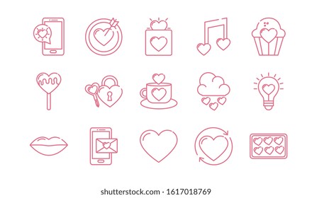 Icon set design of love passion romantic valentines day wedding decoration and marriage theme Vector illustration
