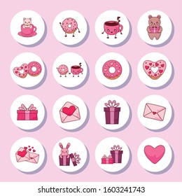 Icon set design of love valentines day passion romantic wedding decoration and marriage theme Vector illustration