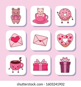 Icon set design of love valentines day passion romantic wedding decoration and marriage theme Vector illustration
