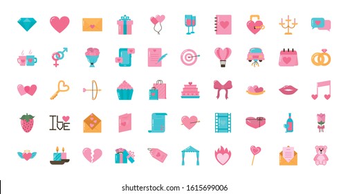 Icon set design of Love valentines day wedding passion romantic decoration and marriage theme Vector illustration
