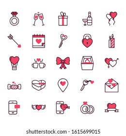 Icon set design of Love valentines day wedding passion romantic decoration and marriage theme Vector illustration