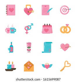 Icon set design of Love valentines day wedding passion romantic decoration and marriage theme Vector illustration