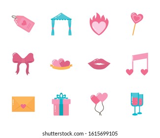 Icon set design of Love valentines day wedding passion romantic decoration and marriage theme Vector illustration