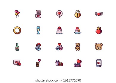 Icon set design of Love valentines day wedding passion romantic decoration and marriage theme Vector illustration