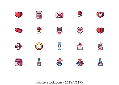 Icon set design of Love valentines day wedding passion romantic decoration and marriage theme Vector illustration