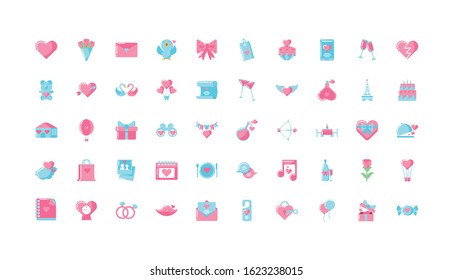 Icon set design of Love valentines day wedding passion romantic decoration and marriage theme Vector illustration