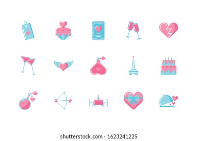 Icon set design of Love valentines day wedding passion romantic decoration and marriage theme Vector illustration