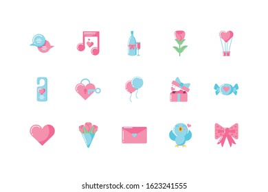 Icon set design of Love valentines day wedding passion romantic decoration and marriage theme Vector illustration