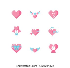 Icon set design of Love valentines day wedding passion romantic decoration and marriage theme Vector illustration