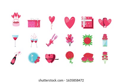 Icon set design of Love valentines day wedding passion romantic decoration and marriage theme Vector illustration