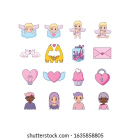 Icon set design of Love valentines day wedding passion romantic decoration and marriage theme Vector illustration
