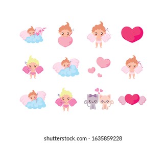 Icon set design of Love valentines day wedding passion romantic decoration and marriage theme Vector illustration