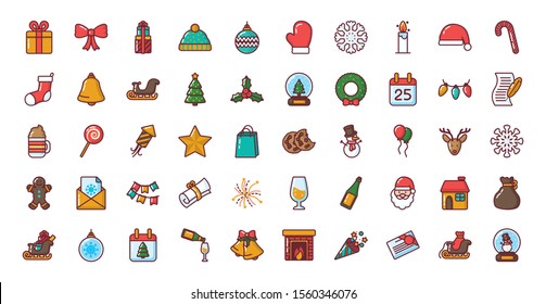 Icon set design, Merry christmas season decoration card invitation celebration and holiday theme Vector illustration