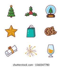 Icon set design, Merry christmas season decoration card invitation celebration and holiday theme Vector illustration