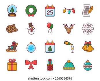 Icon set design, Merry christmas season decoration card invitation celebration and holiday theme Vector illustration
