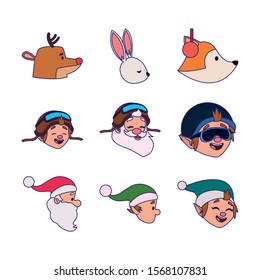 Icon set design, Merry christmas season decoration card invitation celebration and holiday theme Vector illustration