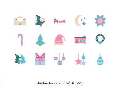 Icon set design, Merry chritmas winter season decoration card invitation celebration and holiday theme Vector illustration