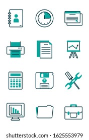 Icon set design, Office business objects workforce corporate job work occupation and communication theme Vector illustration