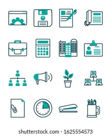 Icon set design, Office business objects workforce corporate job work occupation and communication theme Vector illustration