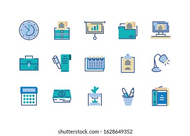 Icon set design, Office business objects workforce corporate job work occupation and communication theme Vector illustration