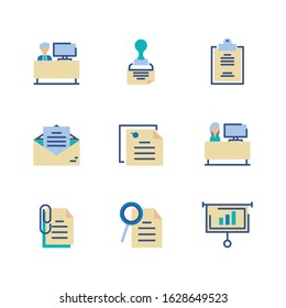 Icon set design, Office business objects workforce corporate job work occupation and communication theme Vector illustration