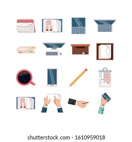 Icon set design, Office object workforce corporate job work occupation and communication theme Vector illustration