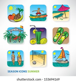 Icon set for design on the theme of summer