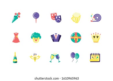 Icon set design, Party celebration event happy birthday holiday surprise anniversary and decorative theme Vector illustration