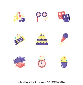 Icon set design, Party celebration event happy birthday holiday surprise anniversary and decorative theme Vector illustration