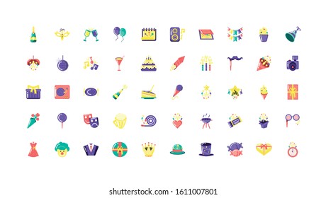 Icon set design, Party celebration event happy birthday holiday surprise anniversary and decorative theme Vector illustration