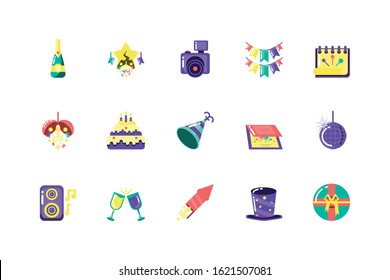 Icon set design, Party celebration event happy birthday holiday surprise anniversary and decorative theme Vector illustration