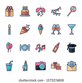 Icon set design, Party festival celebration holiday birthday decoration enjoyment and entertainment theme Vector illustration