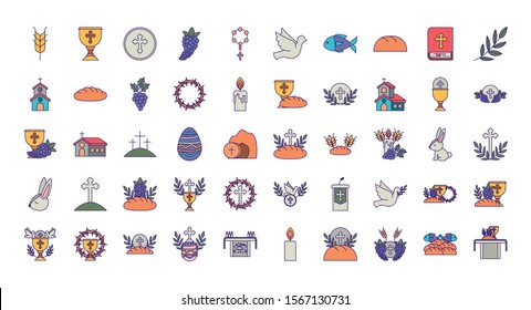 Icon set design, religion communion christianity god faith spirituality belief pray and hope theme Vector illustration