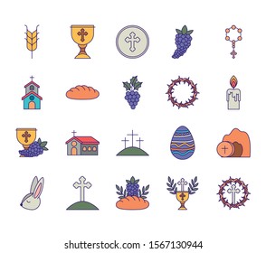 Icon set design, religion communion christianity god faith spirituality belief pray and hope theme Vector illustration