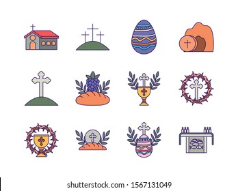 Icon set design, religion communion christianity god faith spirituality belief pray and hope theme Vector illustration