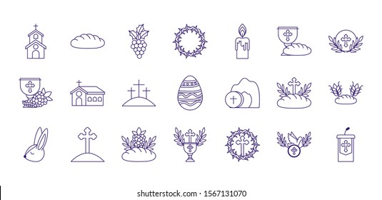 Icon set design, religion communion christianity god faith spirituality belief pray and hope theme Vector illustration