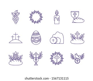 Icon set design, religion communion christianity god faith spirituality belief pray and hope theme Vector illustration