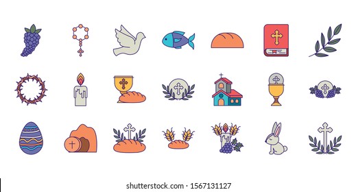 Icon set design, religion communion christianity god faith spirituality belief pray and hope theme Vector illustration