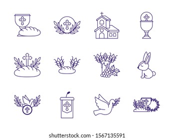 Icon set design, religion communion christianity god faith spirituality belief pray and hope theme Vector illustration