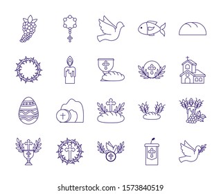 Icon set design, religion communion christianity god faith spirituality belief pray and hope theme Vector illustration