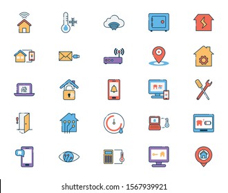 Icon set design, Smart home technology system innovation security monitoring and automation theme Vector illustration
