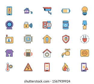 Icon set design, Smart home technology system innovation security monitoring and automation theme Vector illustration