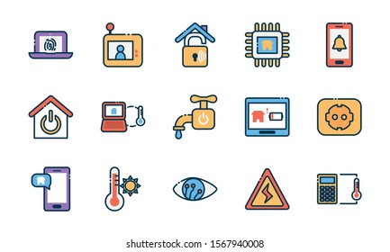 Icon set design, Smart home technology system innovation security monitoring and automation theme Vector illustration