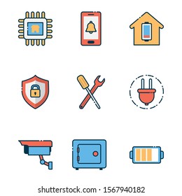 Icon set design, Smart home technology system innovation security monitoring and automation theme Vector illustration
