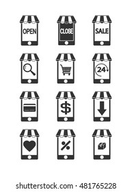 Icon set design smart phone and shop
