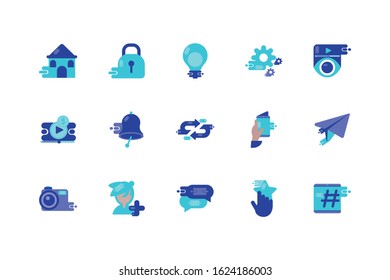 Icon set design, Social media multimedia communication digital marketing internet web and connect theme Vector illustration