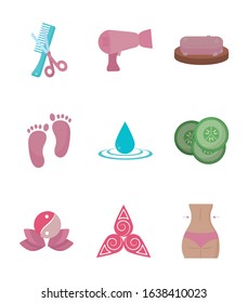 Icon set design, Spa center healthy lifestyle care wellness relaxation skin therapy and female theme Vector illustration