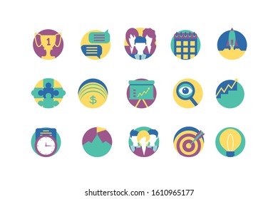 Icon set design, Strategy management business workforce financial corporate investment success and technology theme Vector illustration